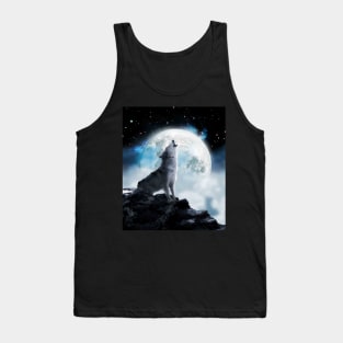 Cosmic Space Wolf Wolves Howling At Moon Tank Top